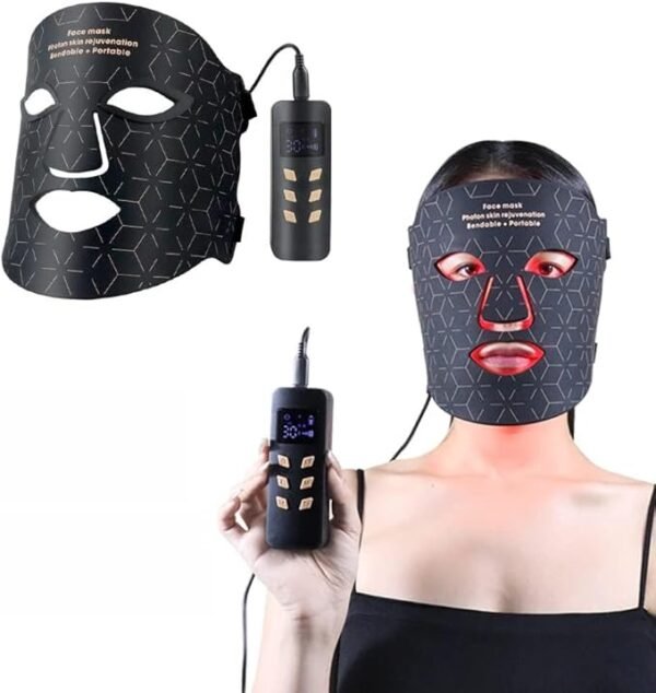 LED Light Face Mask 3000mAh Rechargeable – 4-Wavelength Phototherapy (Black)