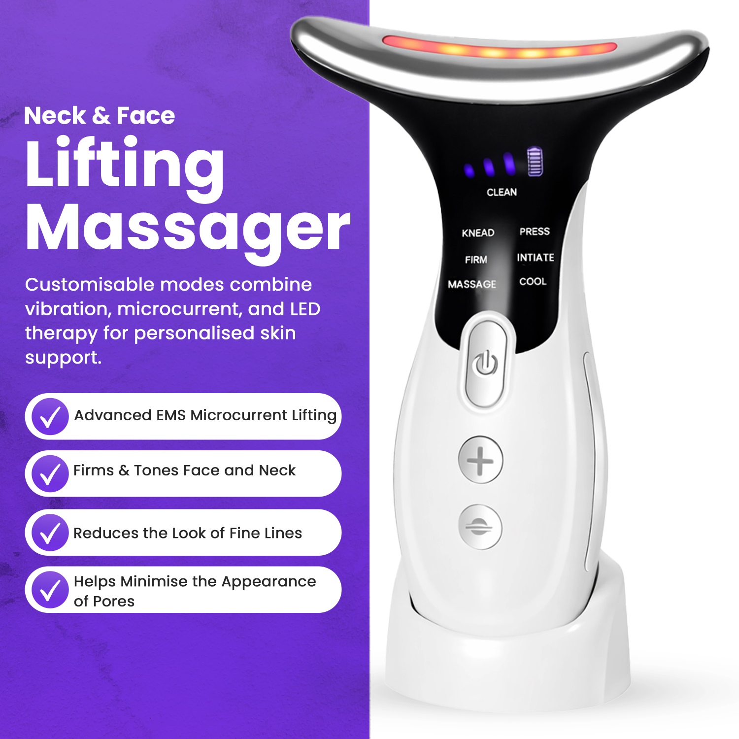 50650266090144 EMS Neck Face Lifting Massager | 7 Mode LED Light Therapy